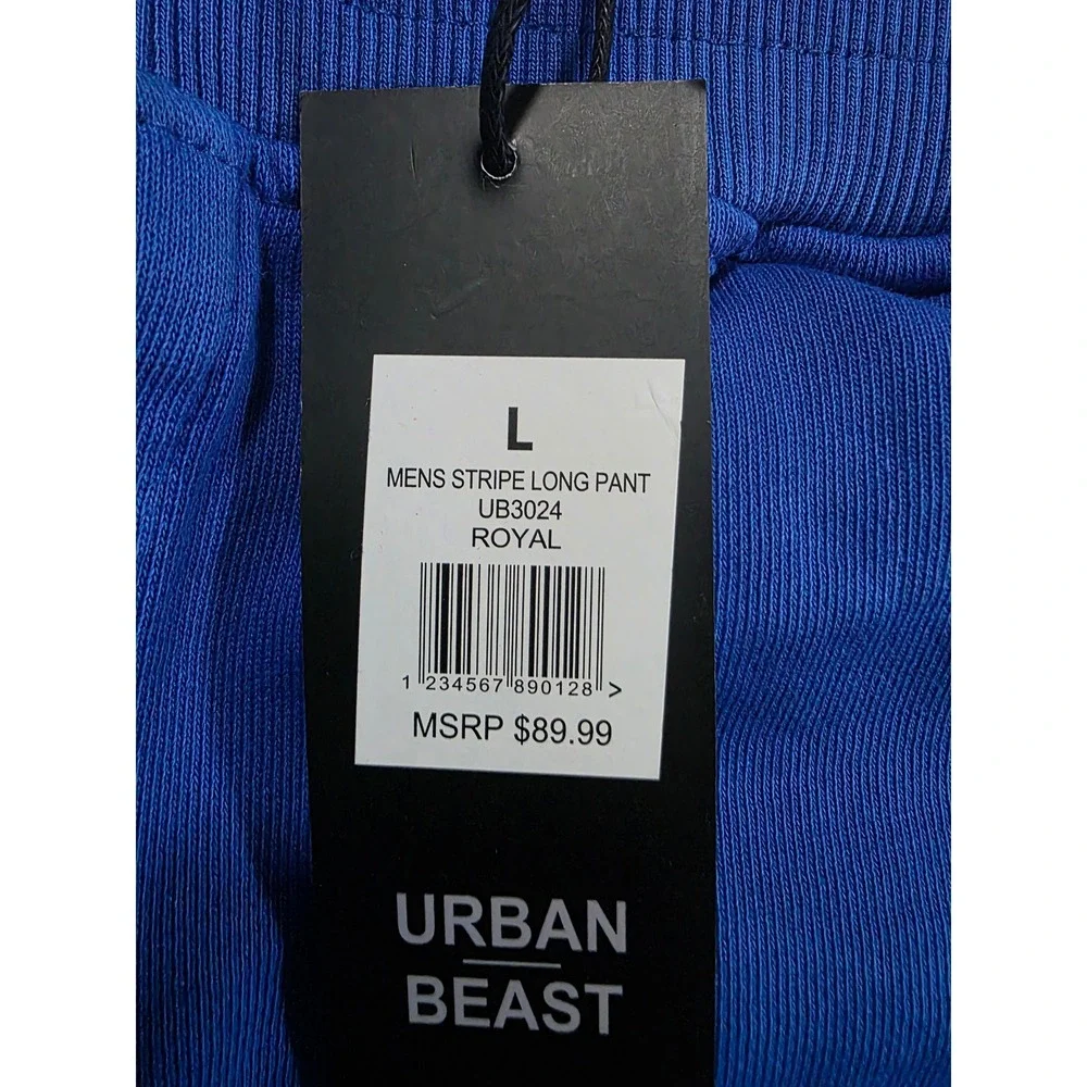 Urban Beast Mens Long‎ Pant Royal Blue White Triple Side Stripe Size L NWT